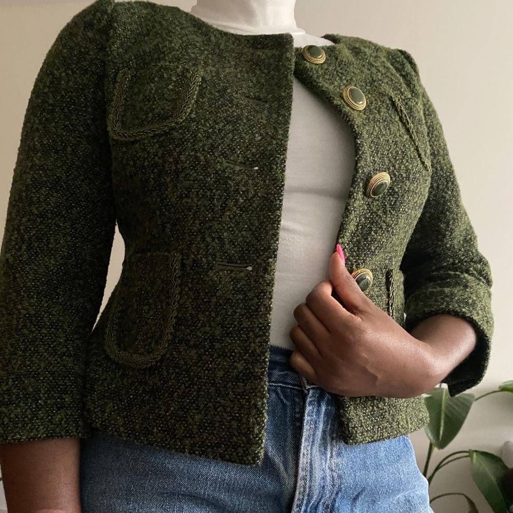 Ann Taylor Green Tweed Blazer